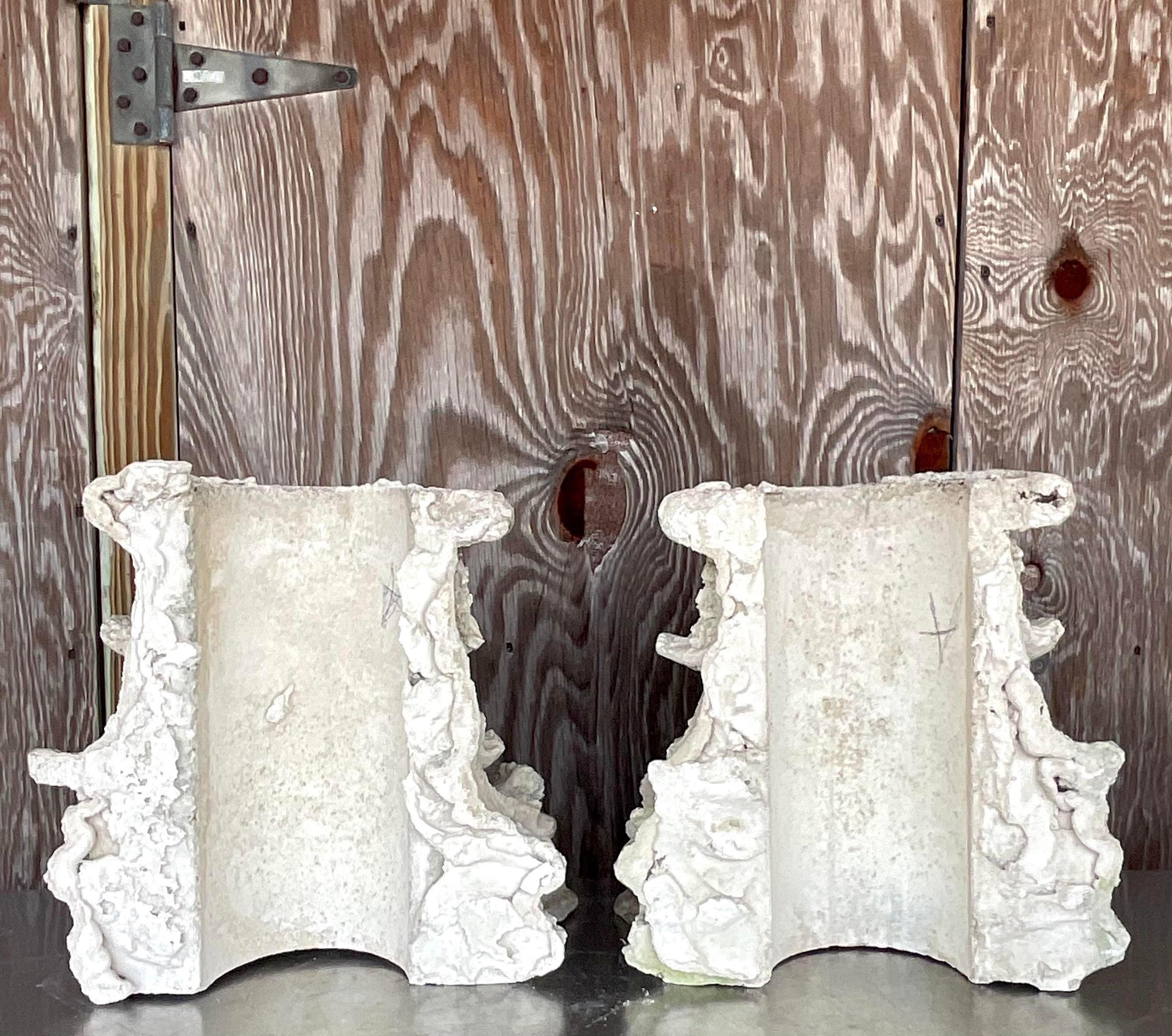 American Vintage Boho Cast Concrete Corinthian Column Top For Sale