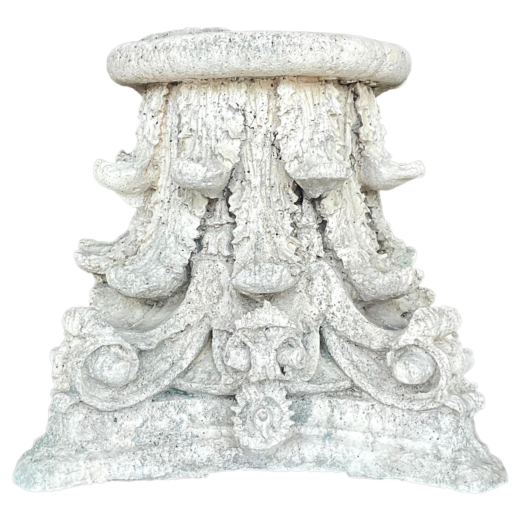 Vintage Boho Cast Concrete Corinthian Column Top For Sale