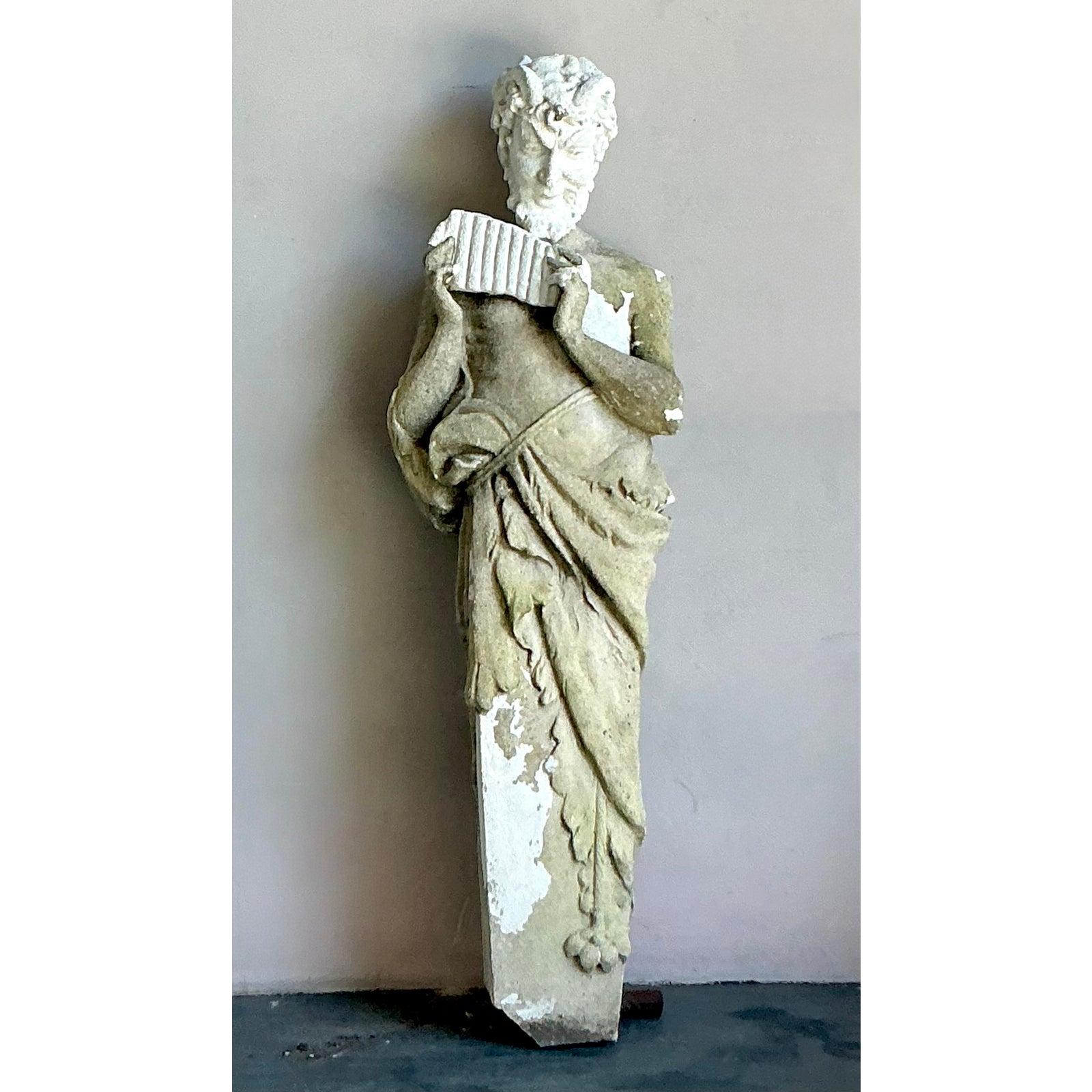 20th Century Vintage Boho Cast Concrete Figure of Pan For Sale