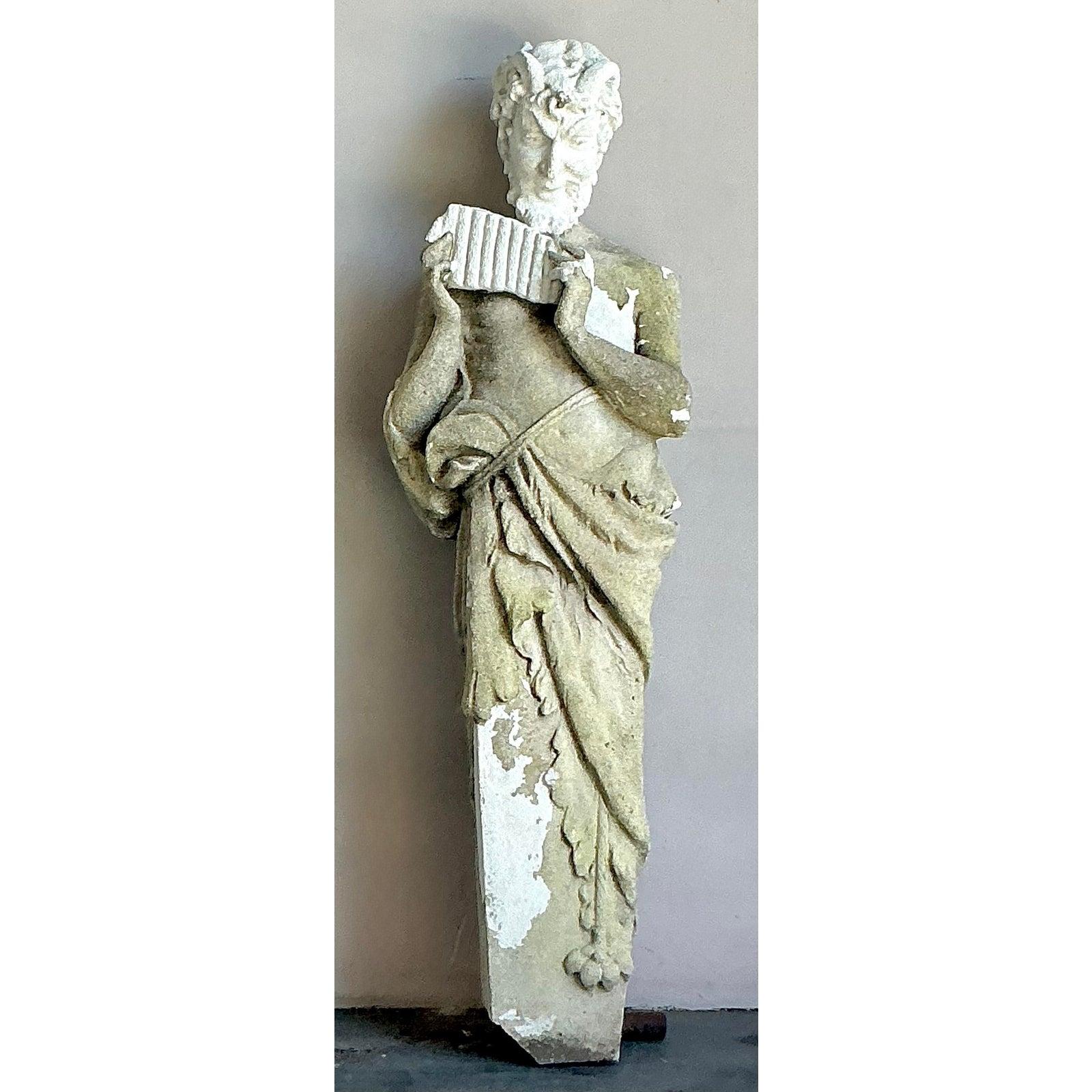 Vintage Boho Cast Concrete Figure of Pan For Sale 1