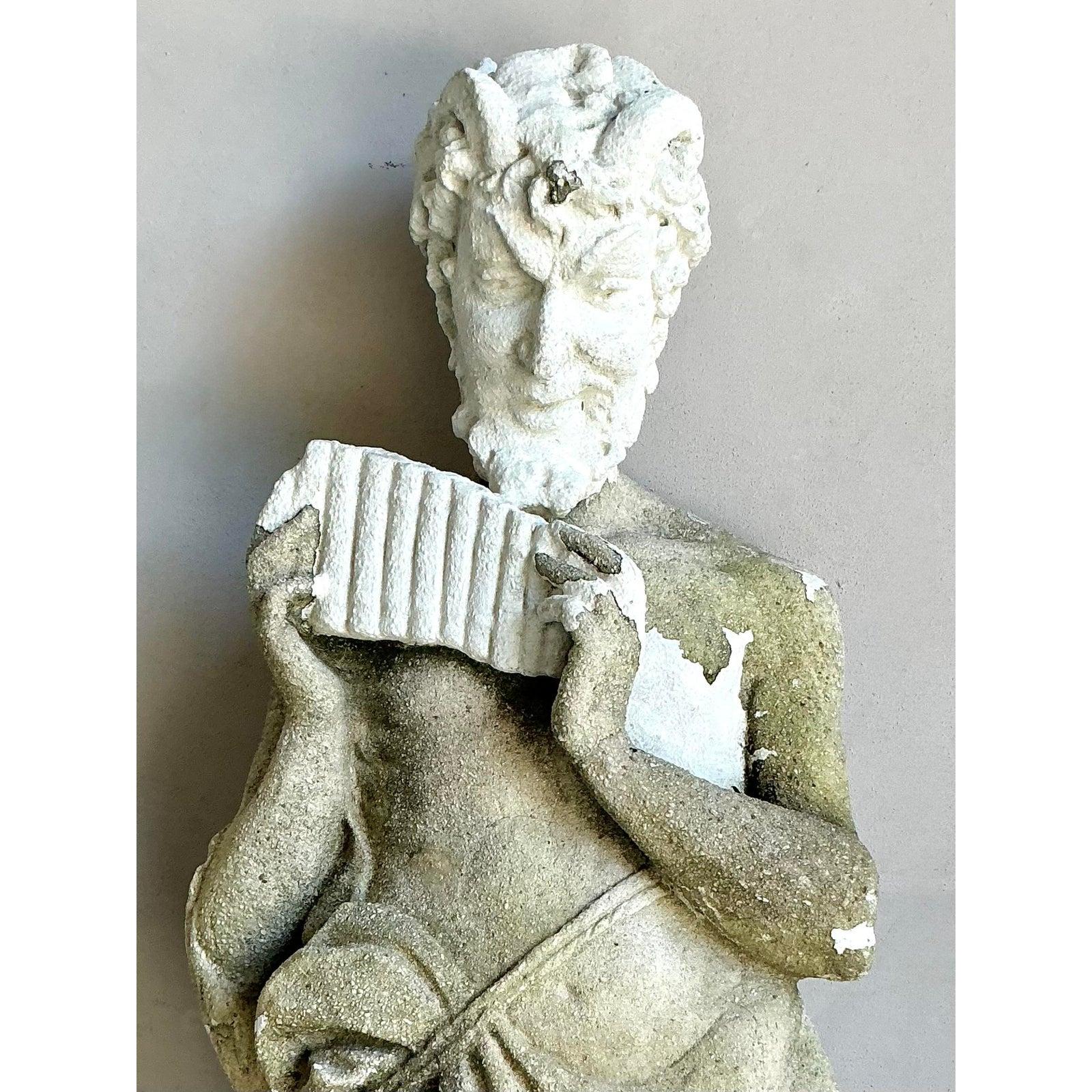 Vintage Boho Cast Concrete Figure of Pan For Sale 2