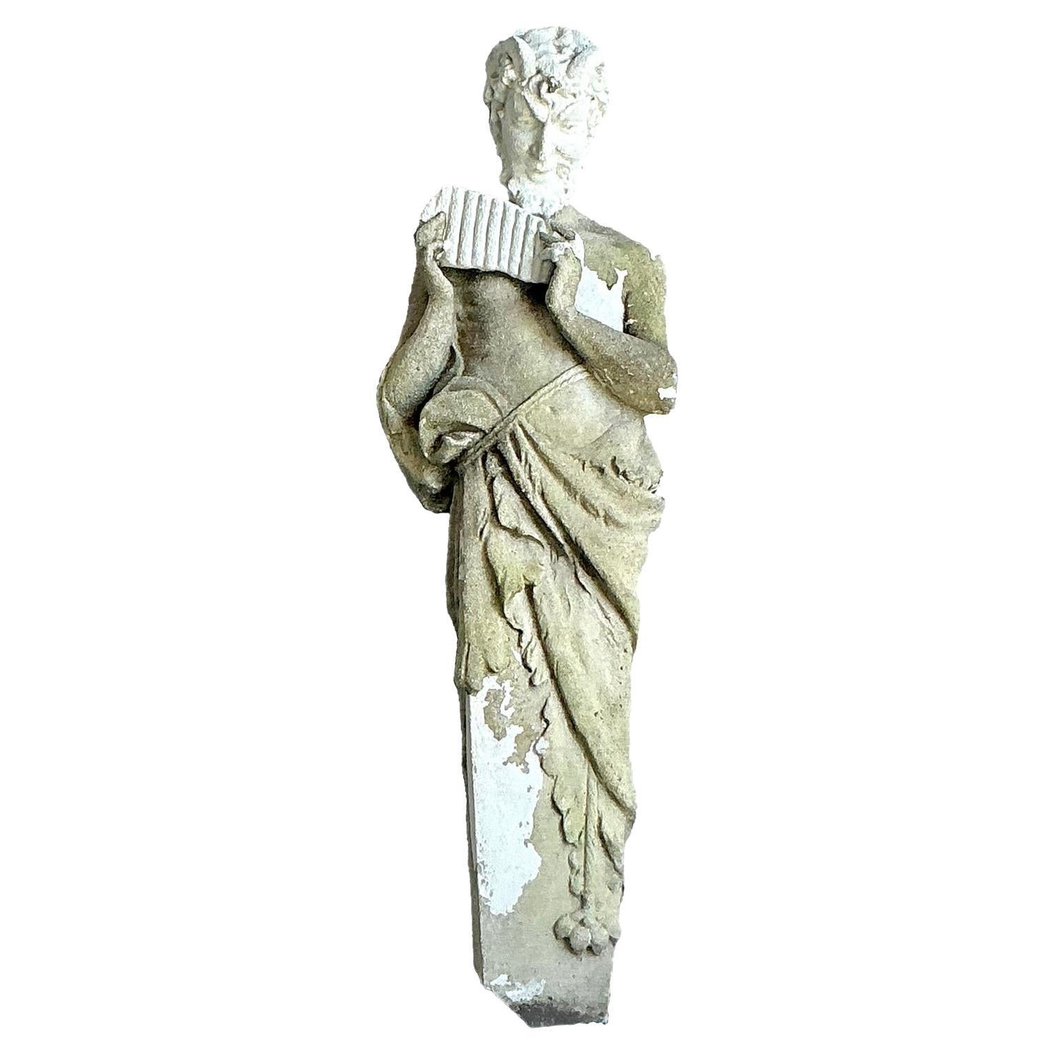 Vintage Boho Cast Concrete Figure of Pan For Sale