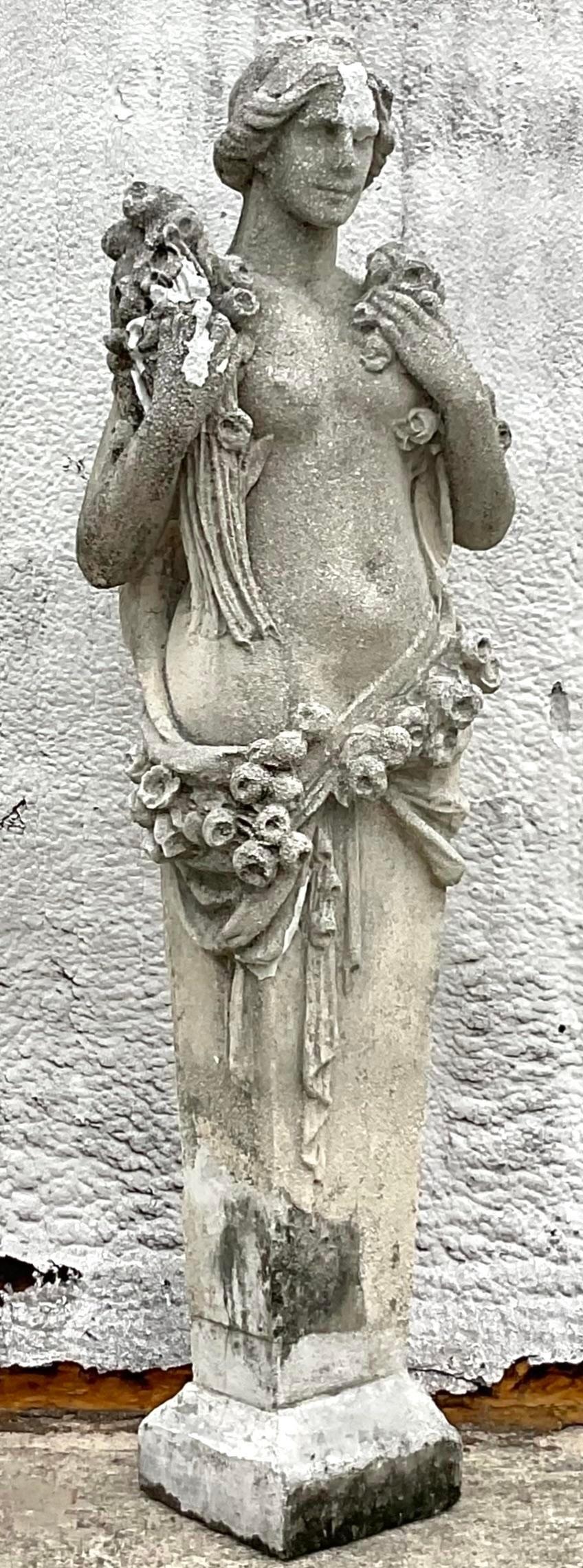 Vintage Boho Cast Concrete Four Seasons “Spring” Statue For Sale 1