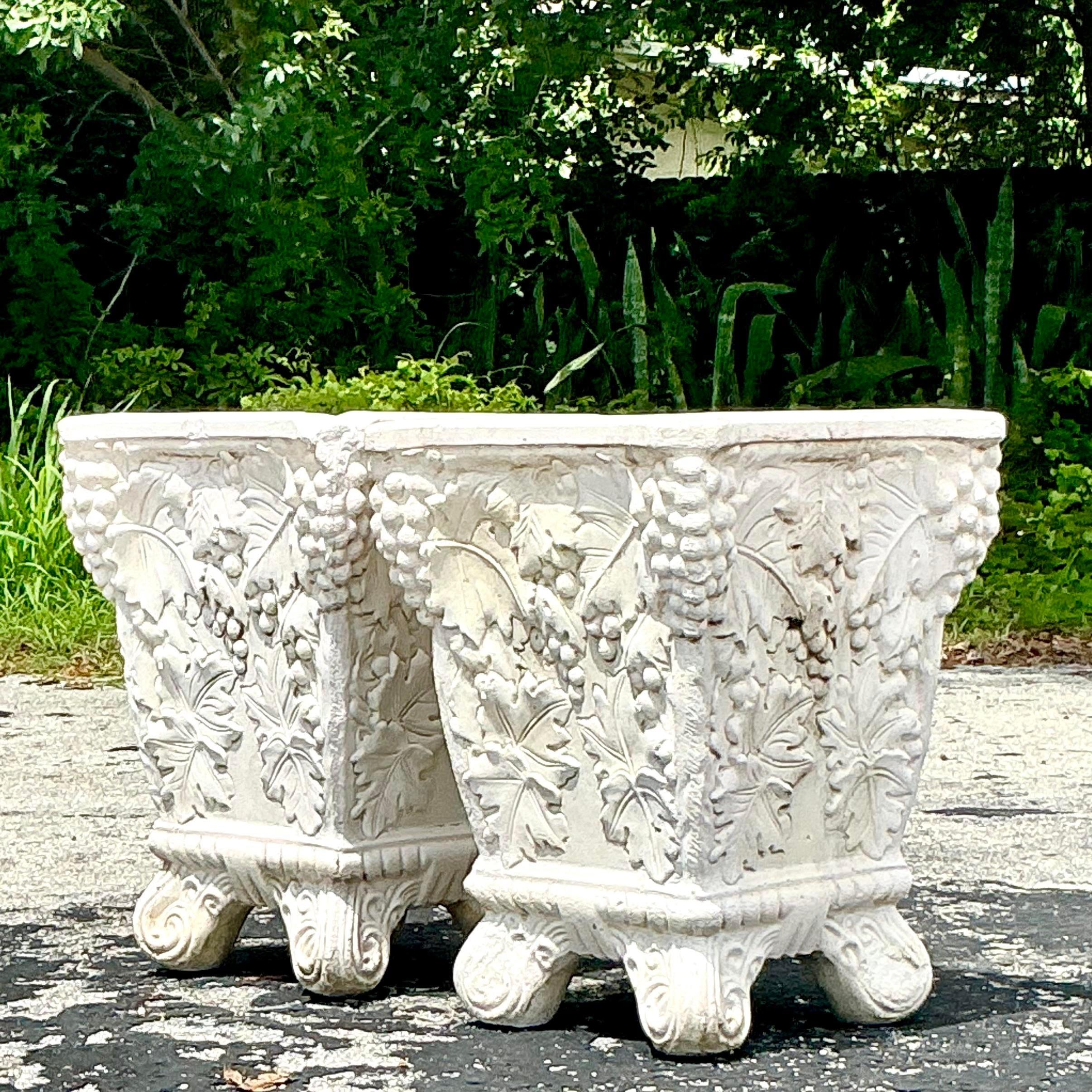 Vintage Boho Cast Concrete Grape Vine Planter - a Pair For Sale 5