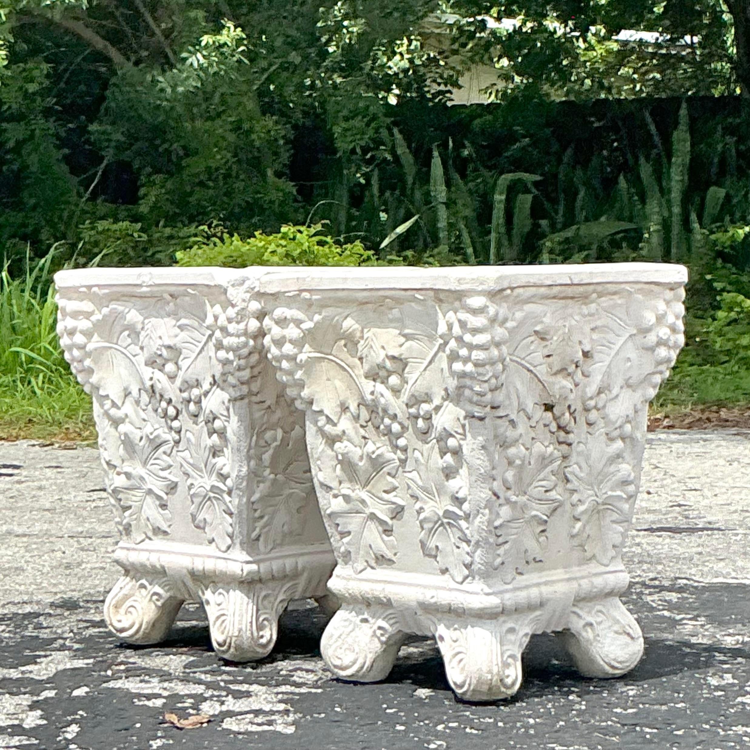 Vintage Boho Cast Concrete Grape Vine Planter - a Pair For Sale 1