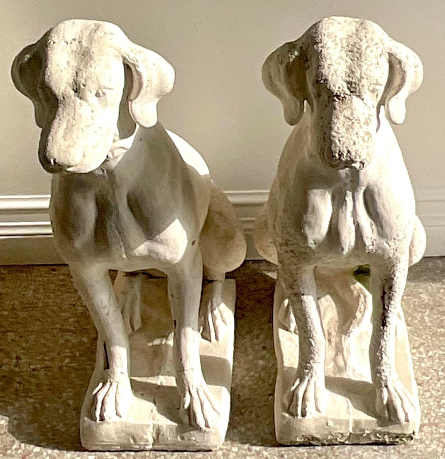 Vintage Boho Cast Concrete Guard Dogs - a Pair In Good Condition For Sale In west palm beach, FL