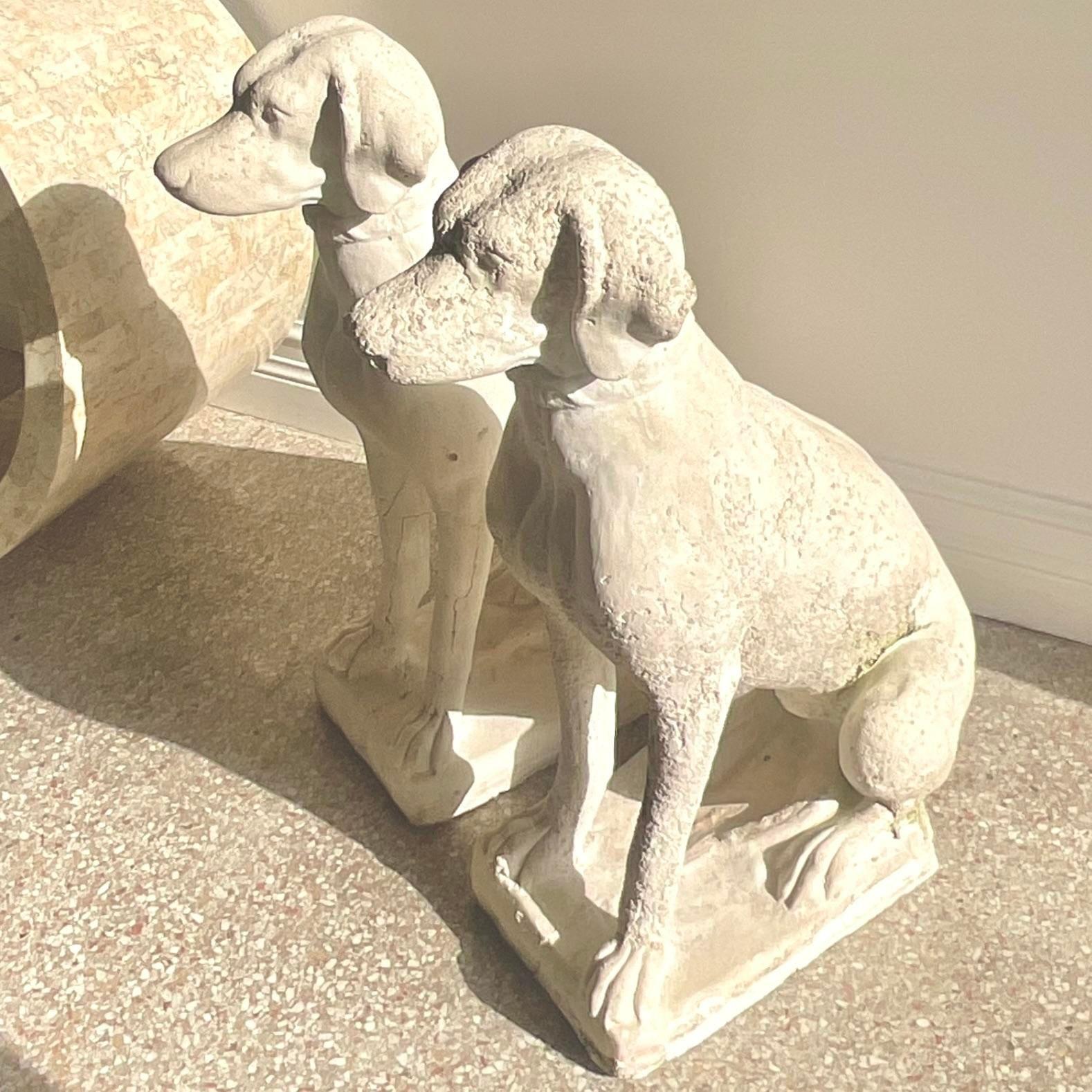 Vintage Boho Cast Concrete Guard Dogs - a Pair In Good Condition For Sale In west palm beach, FL