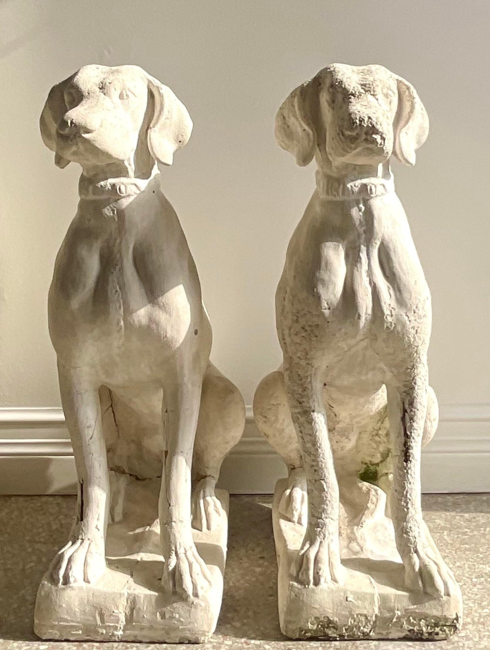 Vintage Boho Cast Concrete Wachhunde - ein Paar im Angebot 2
