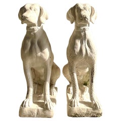 Vintage Boho Cast Concrete Guard Dogs - a Pair