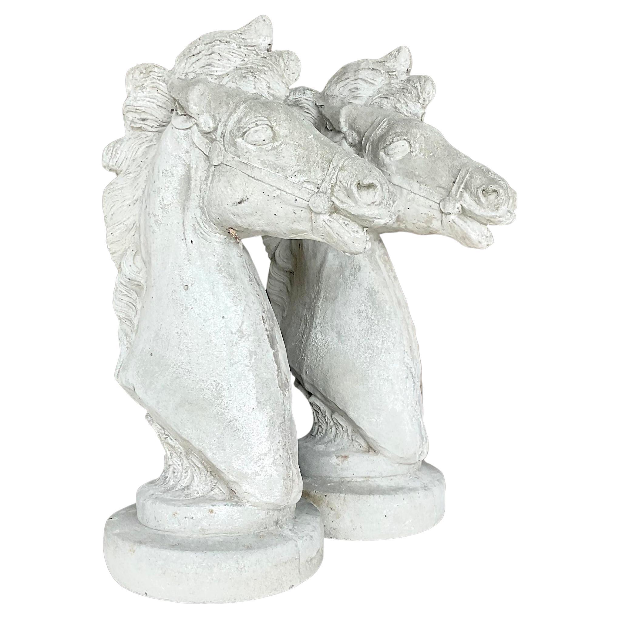 Vintage Boho Cast Concrete Horse Heads - a Pair For Sale