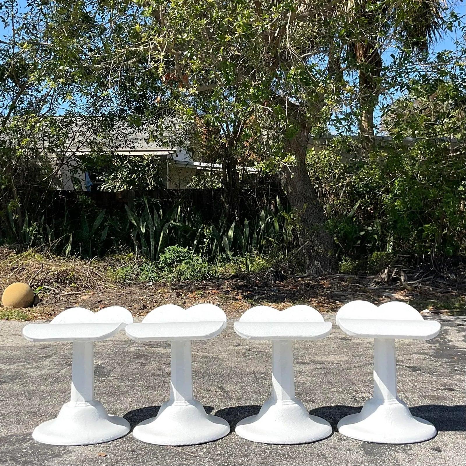 American Vintage Boho Cast Concrete Low Stools After Dorothy Draper - Set of 4