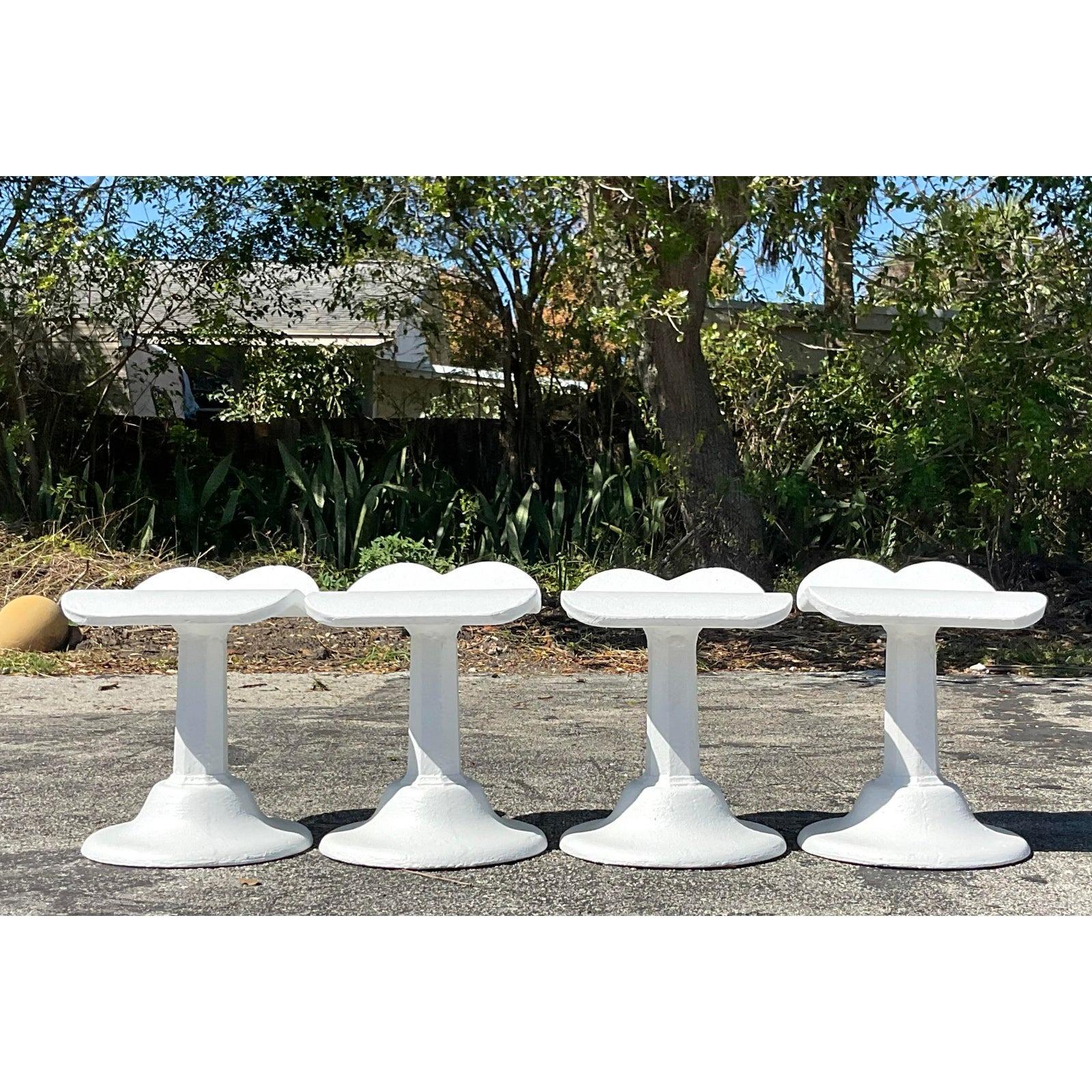 Vintage Boho Cast Concrete Low Stools After Dorothy Draper - Set of 4 In Good Condition For Sale In west palm beach, FL