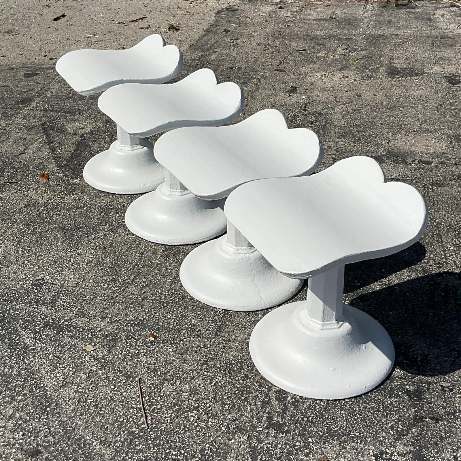 Vintage Boho Cast Concrete Low Stools After Dorothy Draper - Set of 4 In Good Condition In West Palm Beach, FL