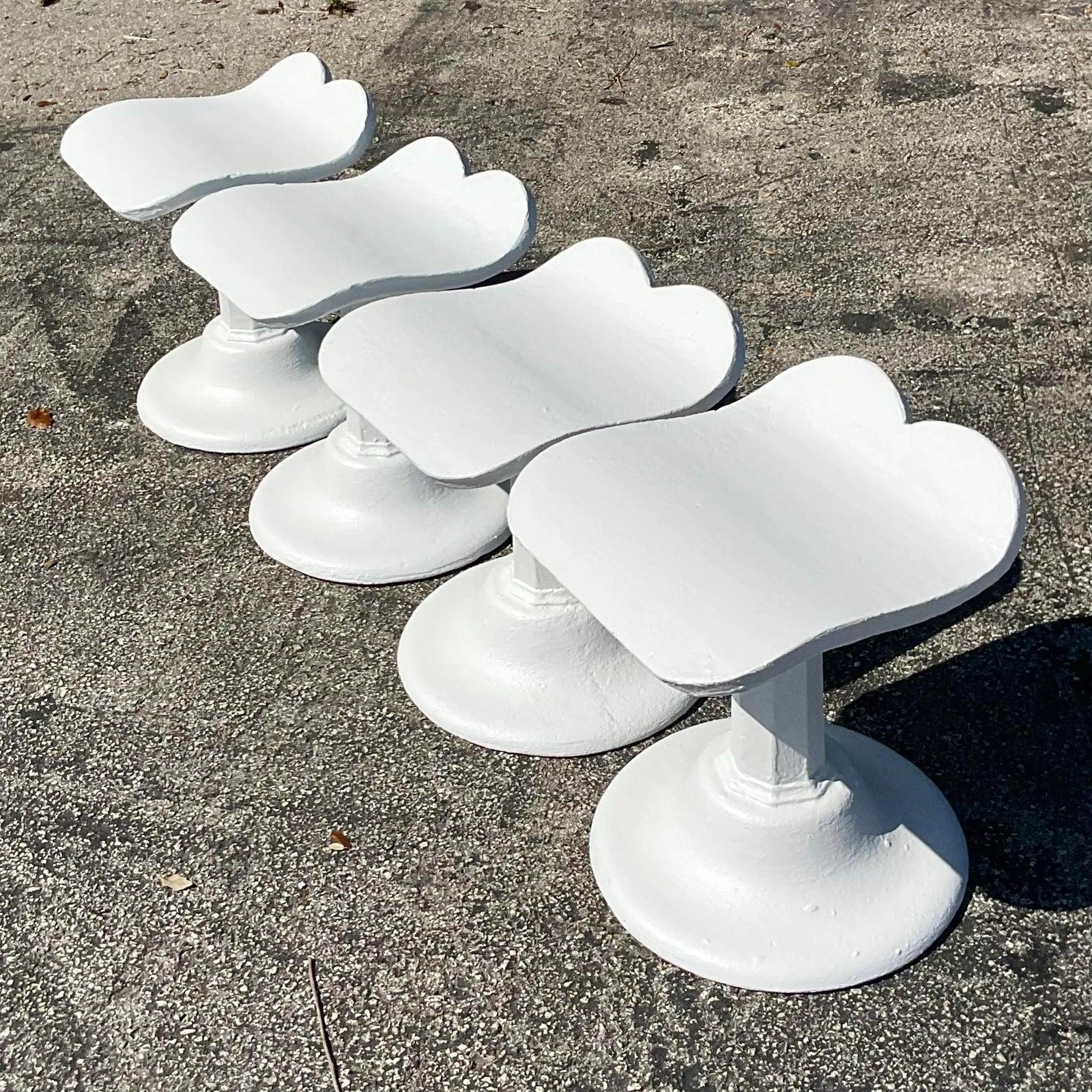 Vintage Boho Cast Concrete Low Stools After Dorothy Draper - Set of 4 1