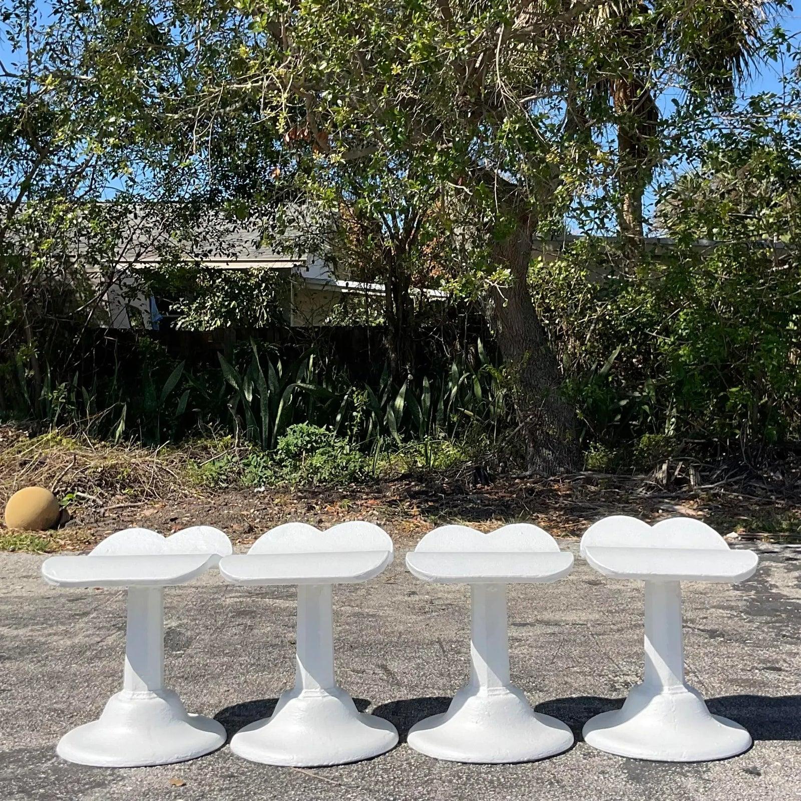 Vintage Boho Cast Concrete Low Stools After Dorothy Draper - Set of 4 2