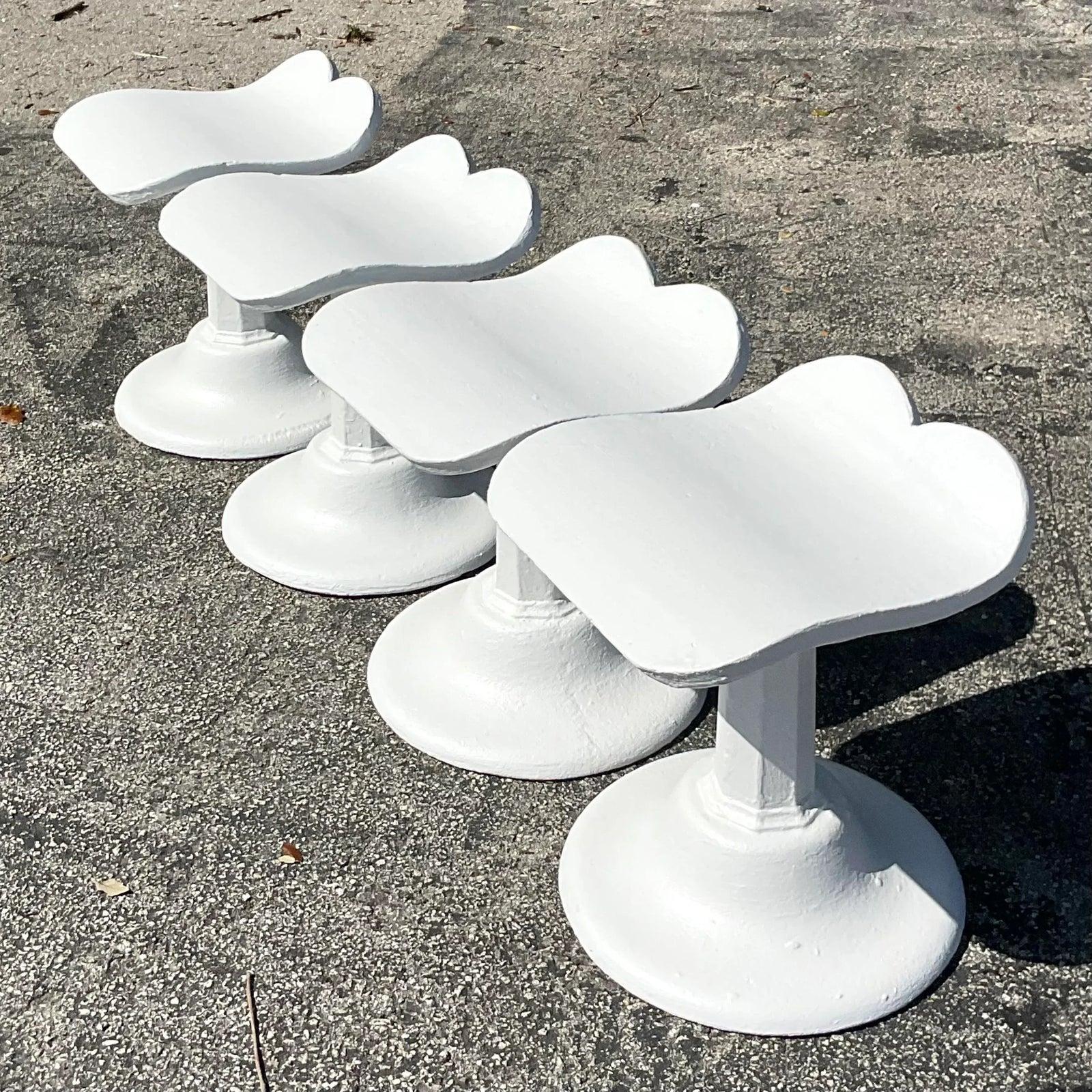 Vintage Boho Cast Concrete Low Stools After Dorothy Draper - Set of 4 3