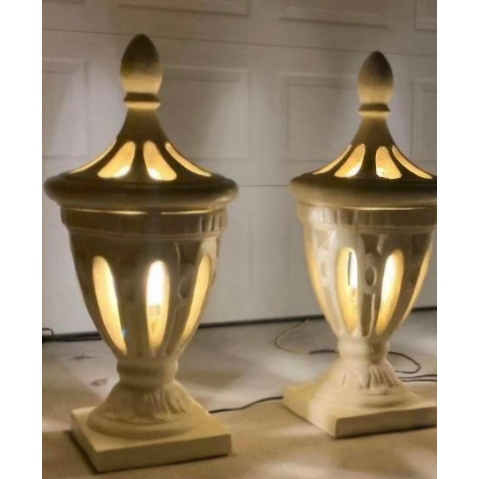 American Vintage Boho Cast Concrete Outdoor Lanterns - A Pair