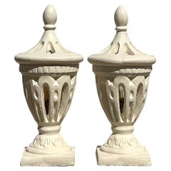 Vintage Boho Cast Concrete Outdoor Lanterns - A Pair