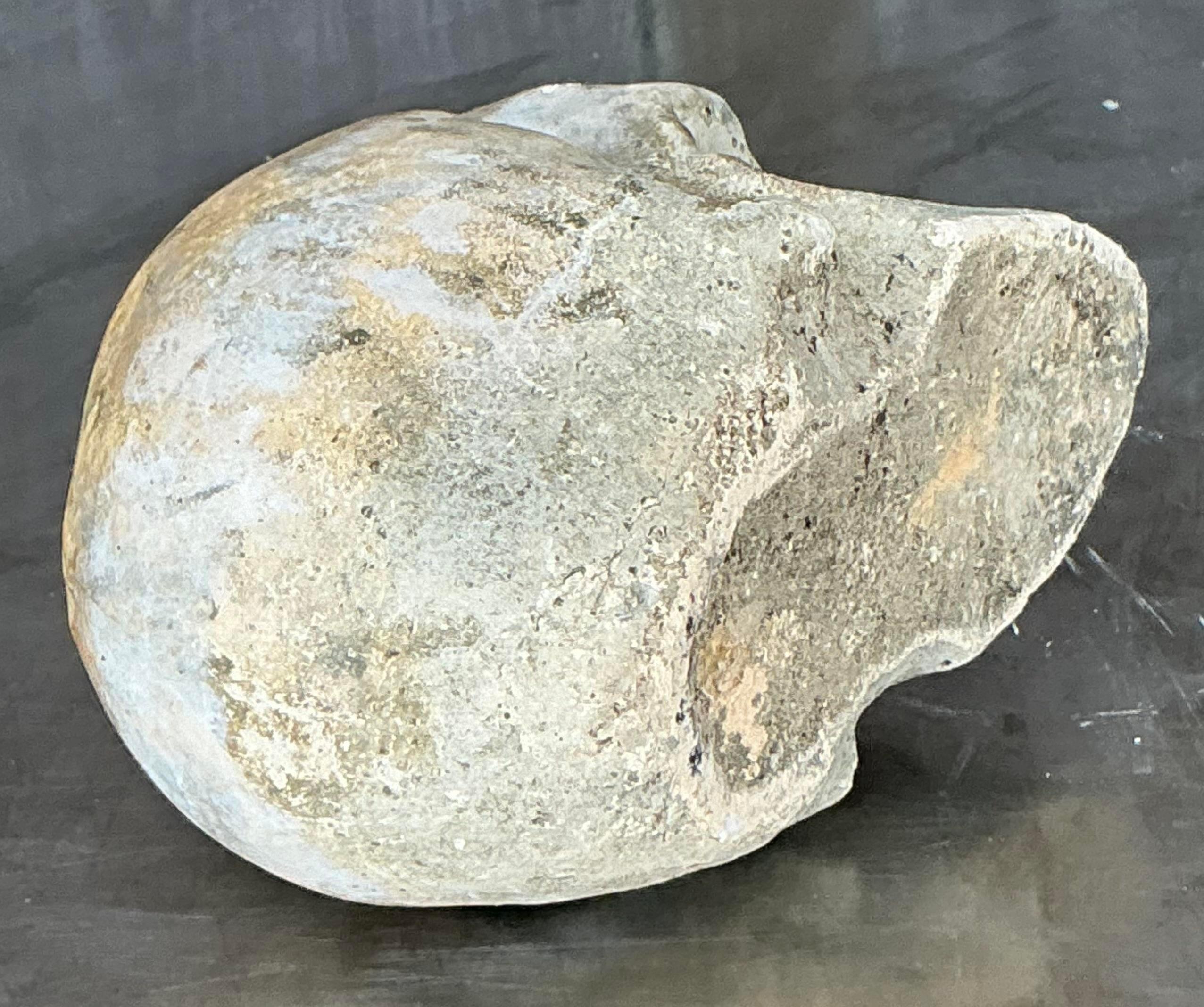 Questo intrigante teschio in cemento armato dona un tocco unico al tuo arredamento con il suo fascino bohémien. La sua patina e la sua struttura robusta evocano un'atmosfera grezza e terrena, perfetta per aggiungere un tocco di misticismo a