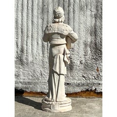 Vintage Boho Cast Concrete Statue of Guitar Player