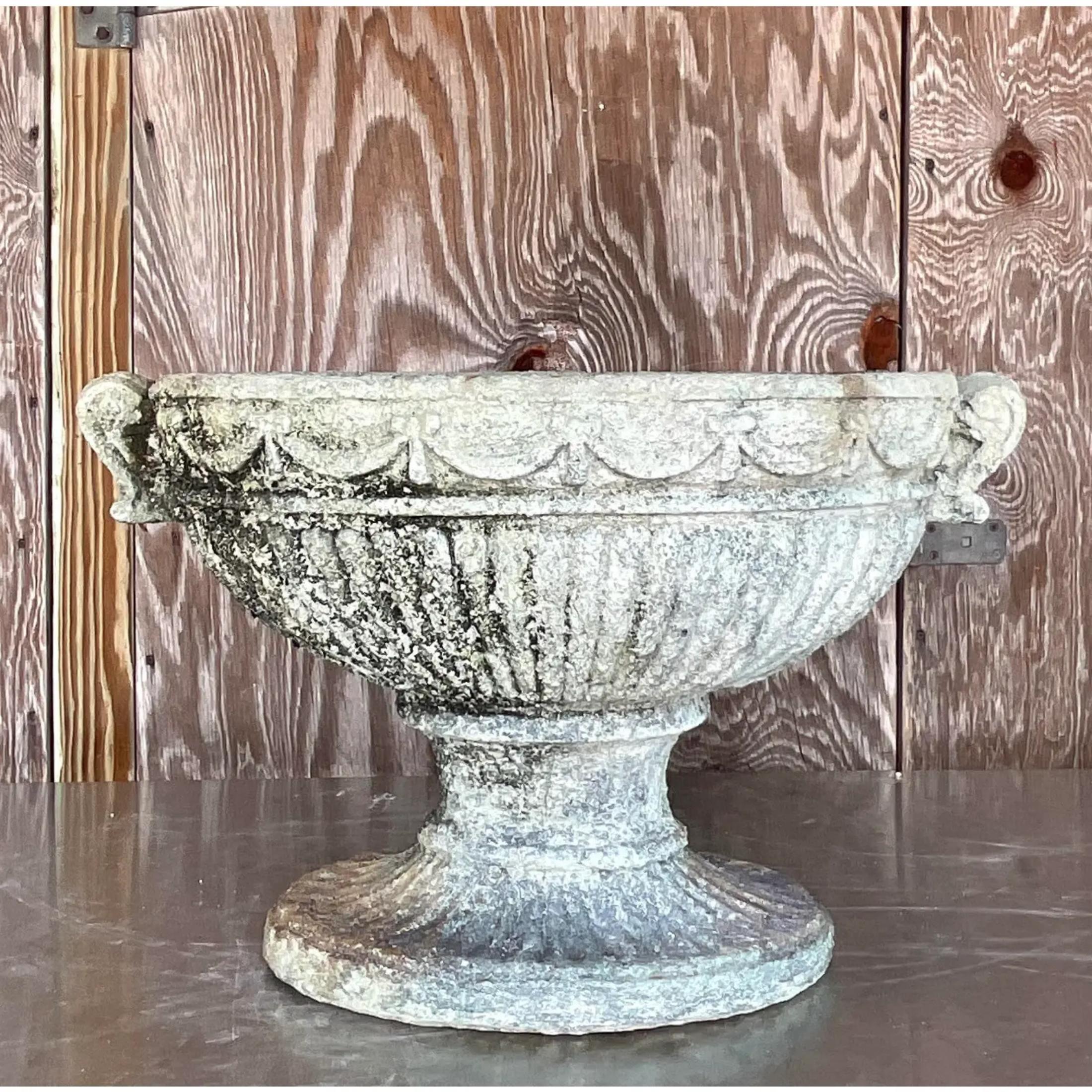 Vintage Boho Cast Concrete Swag Planter In Good Condition For Sale In west palm beach, FL