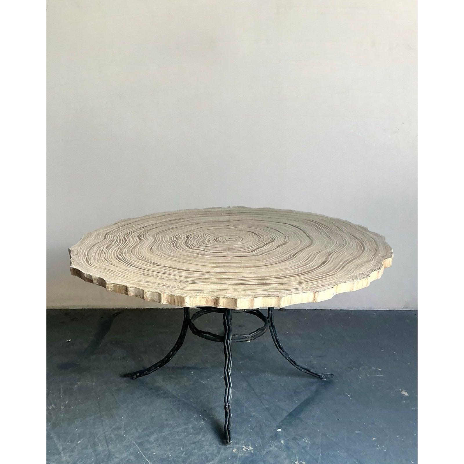 Vintage Boho Cast Concrete Tree Slab Table For Sale 3