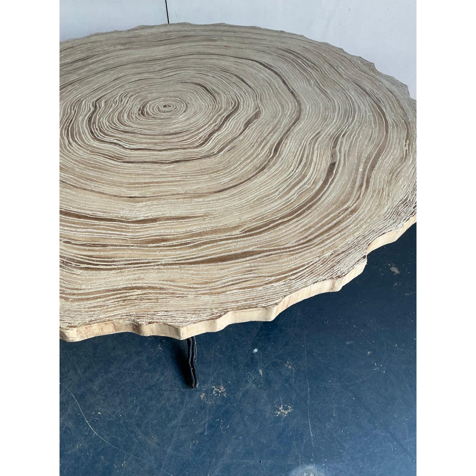 Vintage Boho Cast Concrete Tree Slab Table For Sale 5