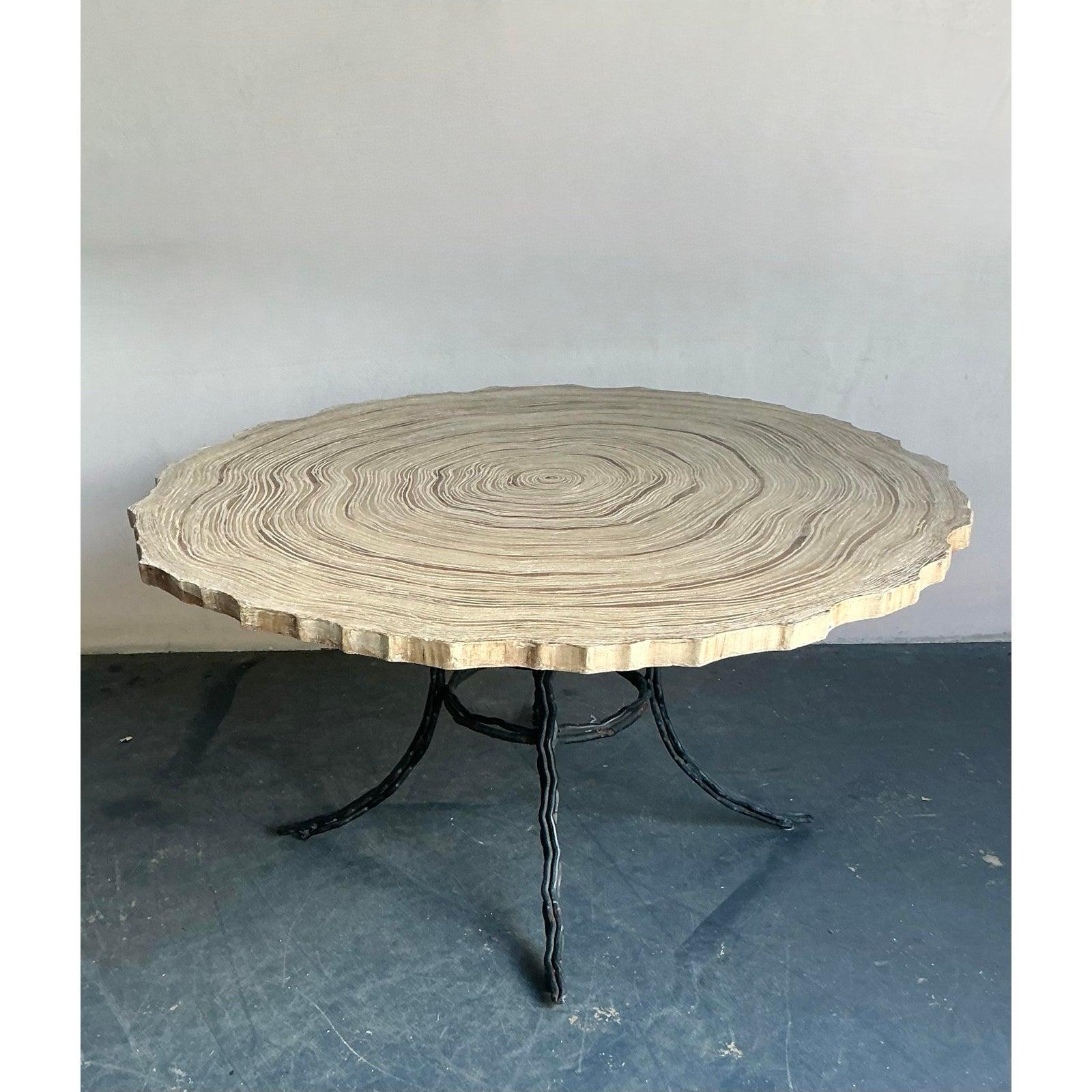 American Vintage Boho Cast Concrete Tree Slab Table For Sale
