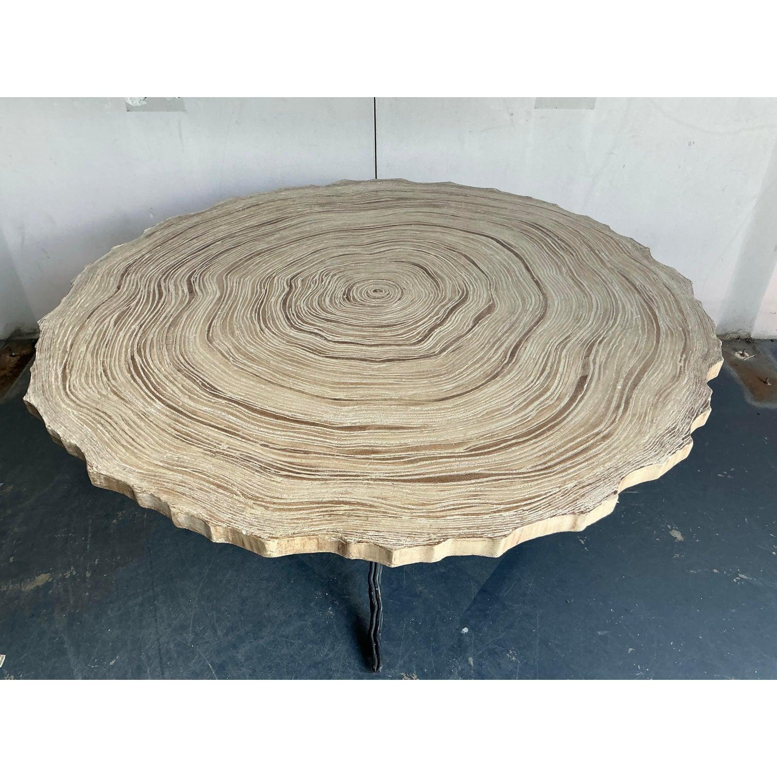 20th Century Vintage Boho Cast Concrete Tree Slab Table For Sale