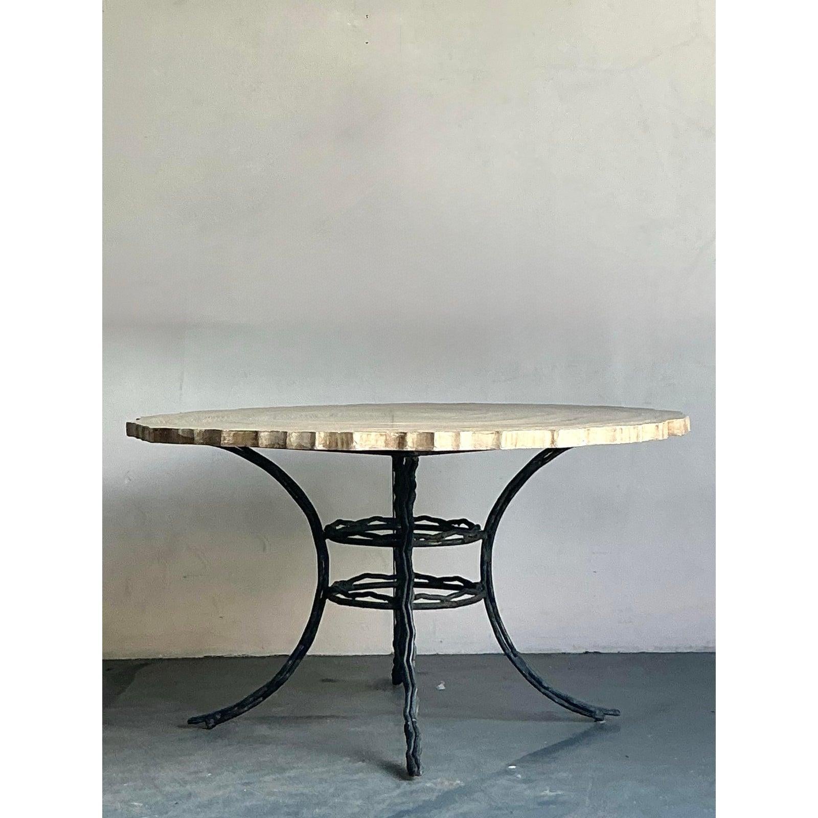 Vintage Boho Cast Concrete Tree Slab Table For Sale 1