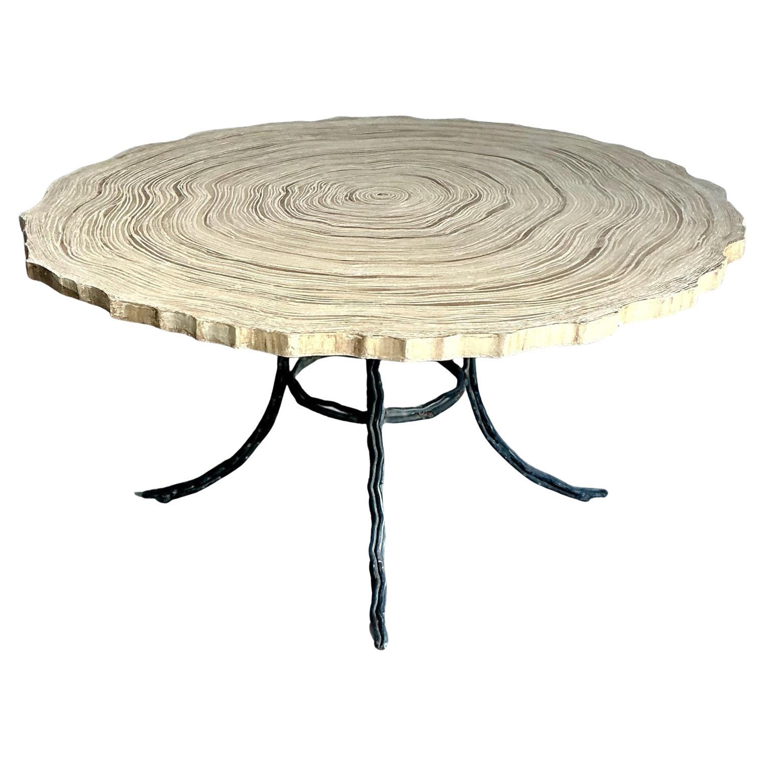 Vintage Boho Cast Concrete Tree Slab Table For Sale