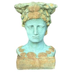 Retro Boho Cast Concrete Woman in Shells Planter