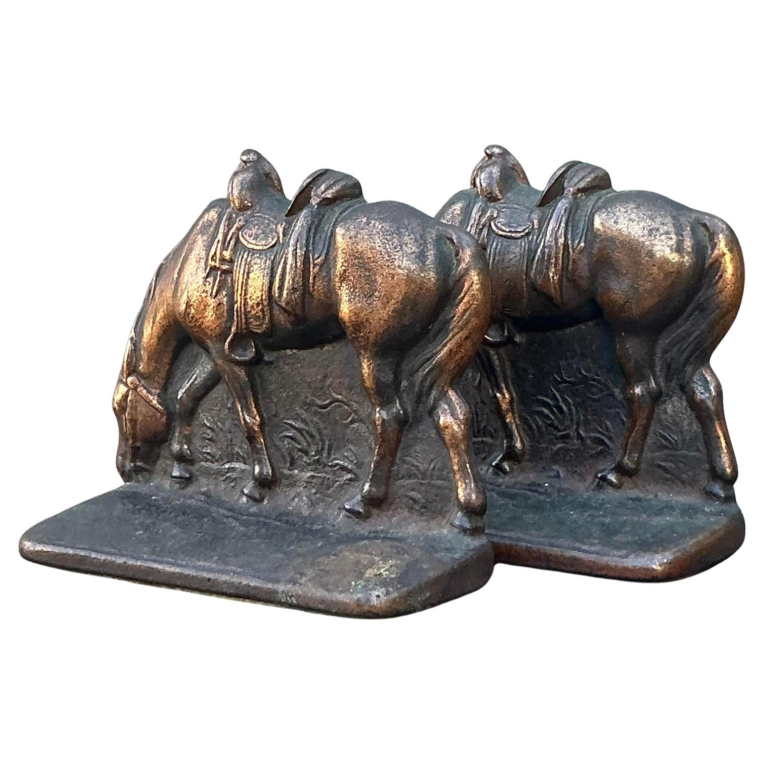Vintage Boho Cast Horse Bookends - Set of 2