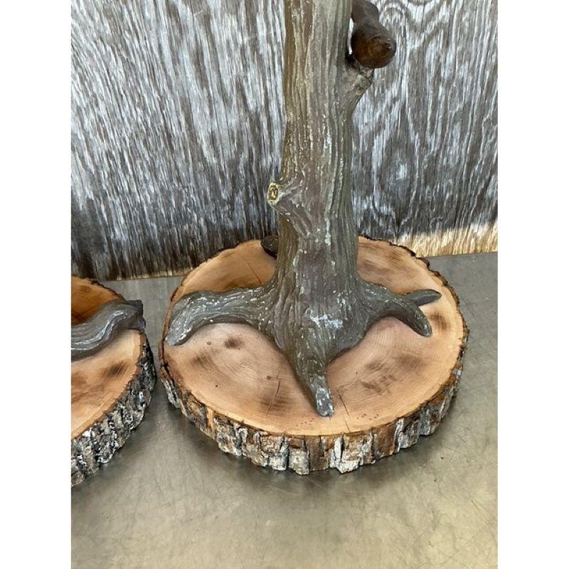 American Vintage Boho Cast Iron Bird in Tree Lamps - A Pair For Sale