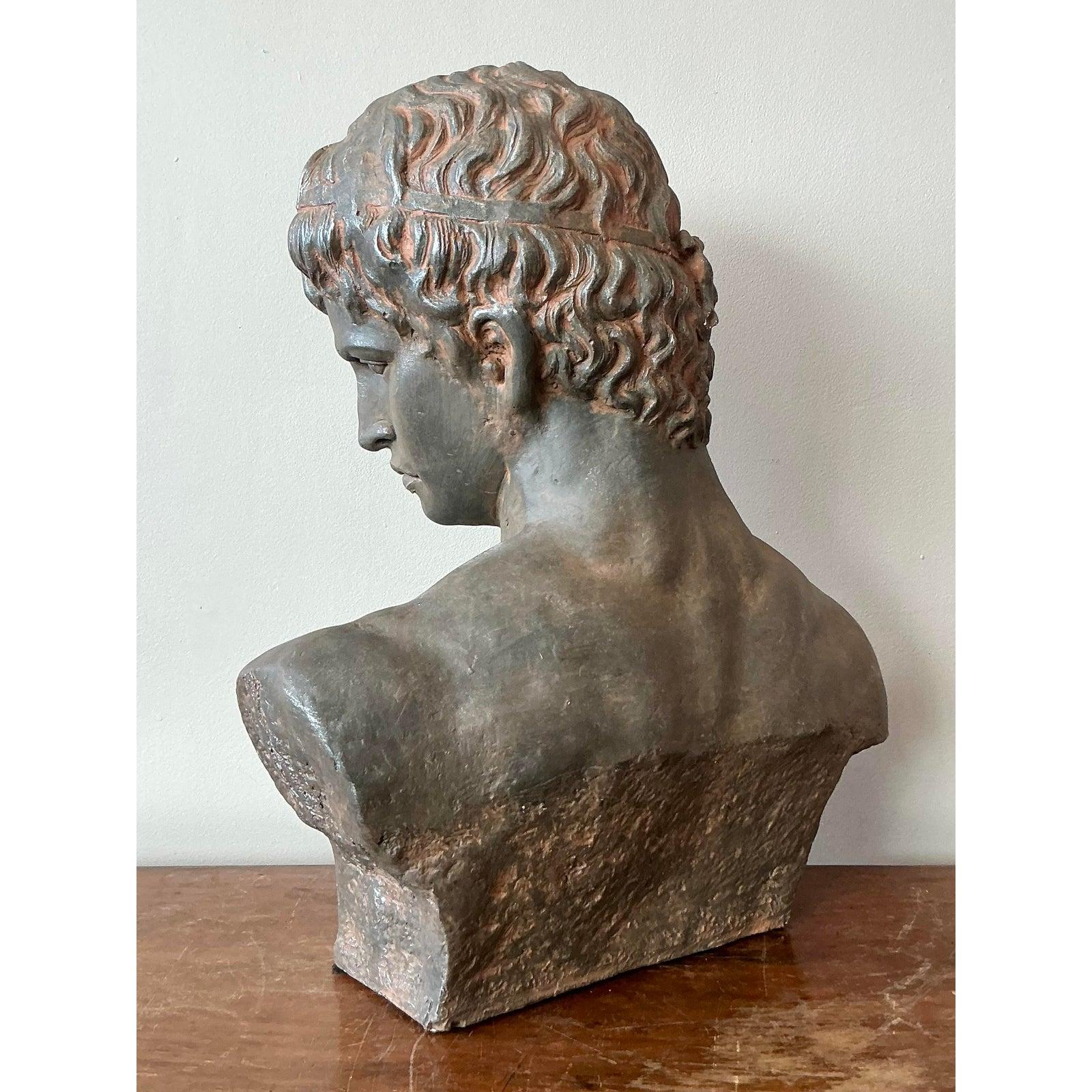 Hollywood Regency Busto in gesso di uomo vintage in stile bohémien in vendita