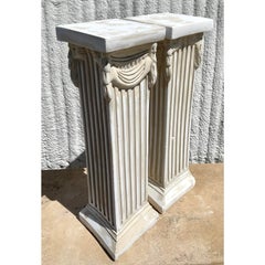Vintage Boho Cast Plaster Over Wood Column Pedestals - A Pair