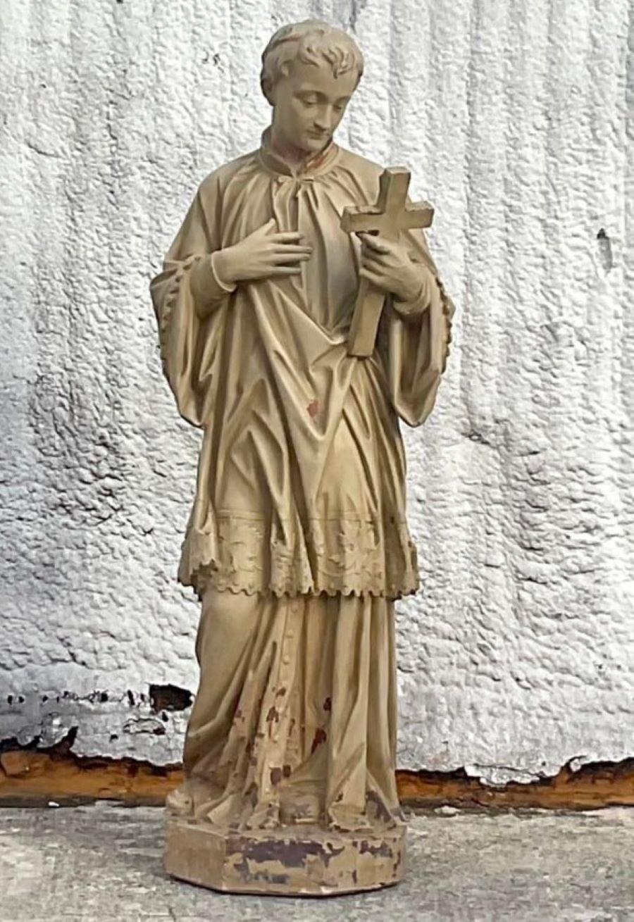 Bohemian Early 20th Century Cast Plaster Statue of Saint Aloysius Gonzaga For Sale