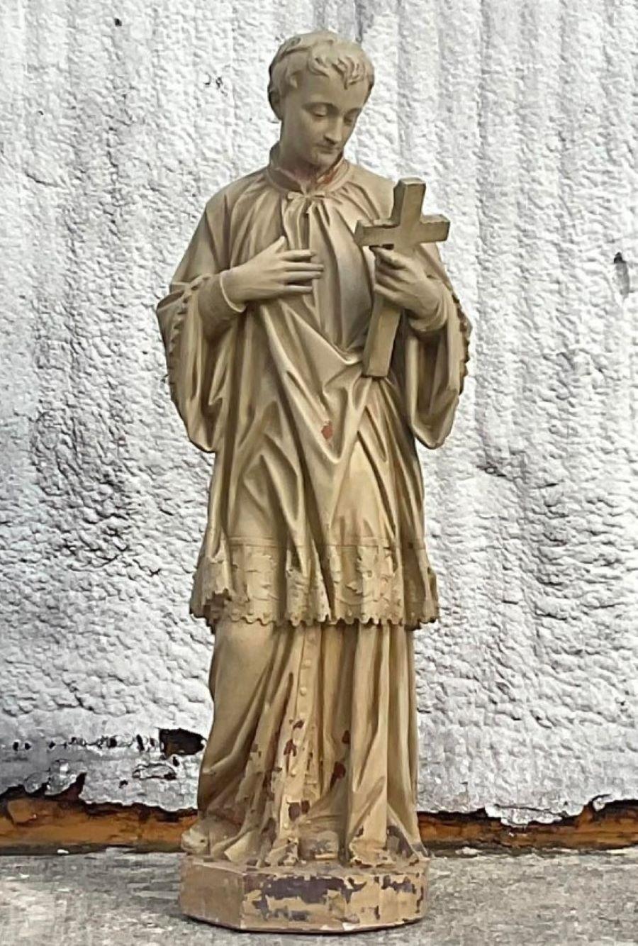 Early 20th Century Cast Plaster Statue of Saint Aloysius Gonzaga In Good Condition For Sale In west palm beach, FL