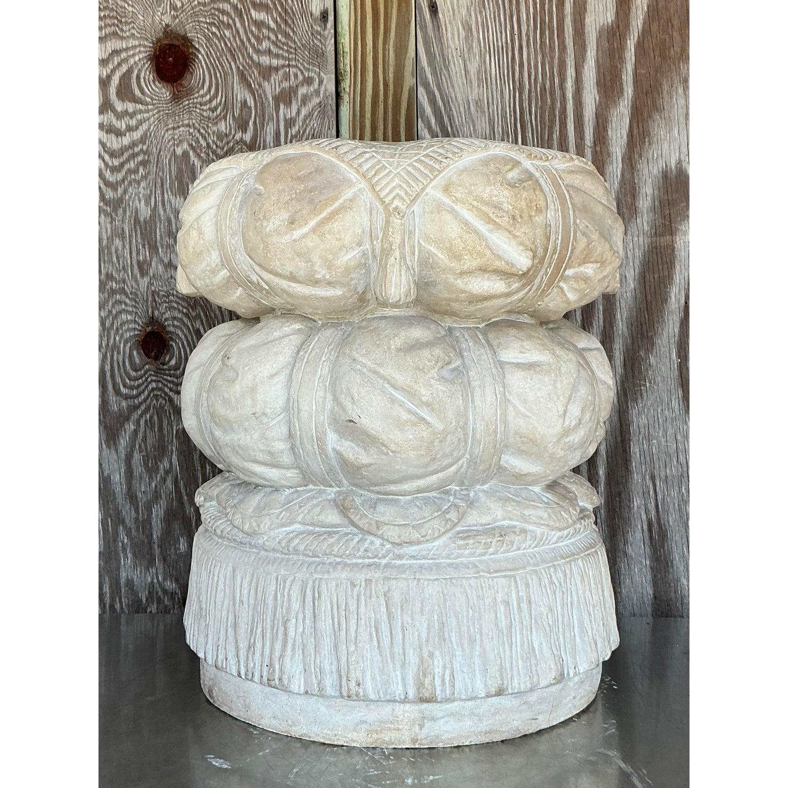 Hollywood Regency Vintage Boho Cast Plaster Swag Low Stool For Sale