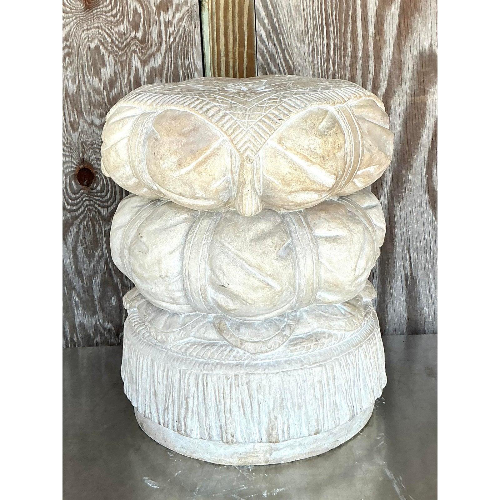 American Vintage Boho Cast Plaster Swag Low Stool For Sale