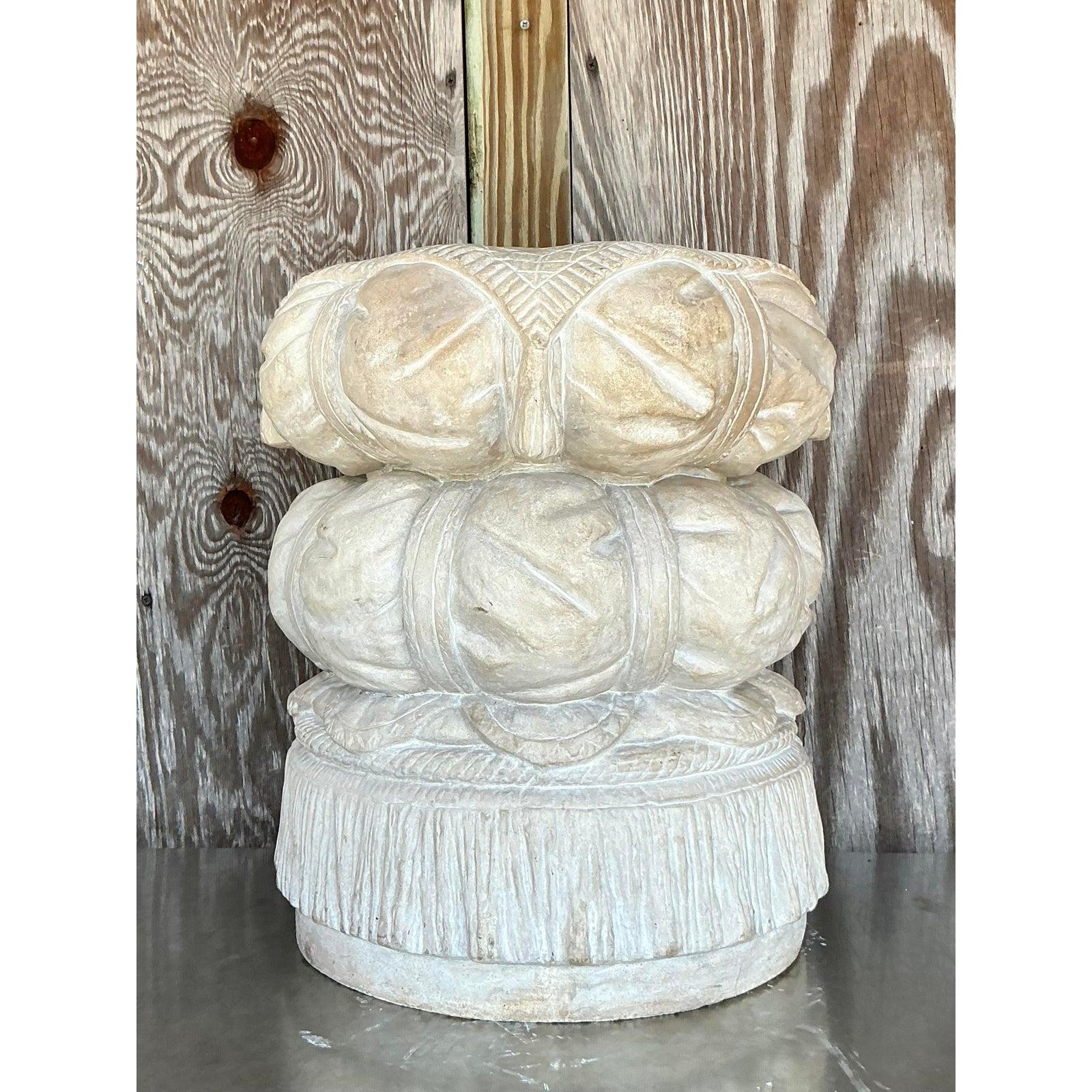 20th Century Vintage Boho Cast Plaster Swag Low Stool For Sale