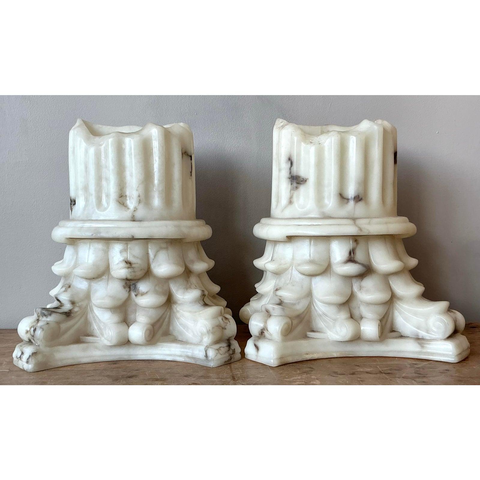Neoclassical Vintage Boho Cast Resin Column Sconce - A Pair For Sale