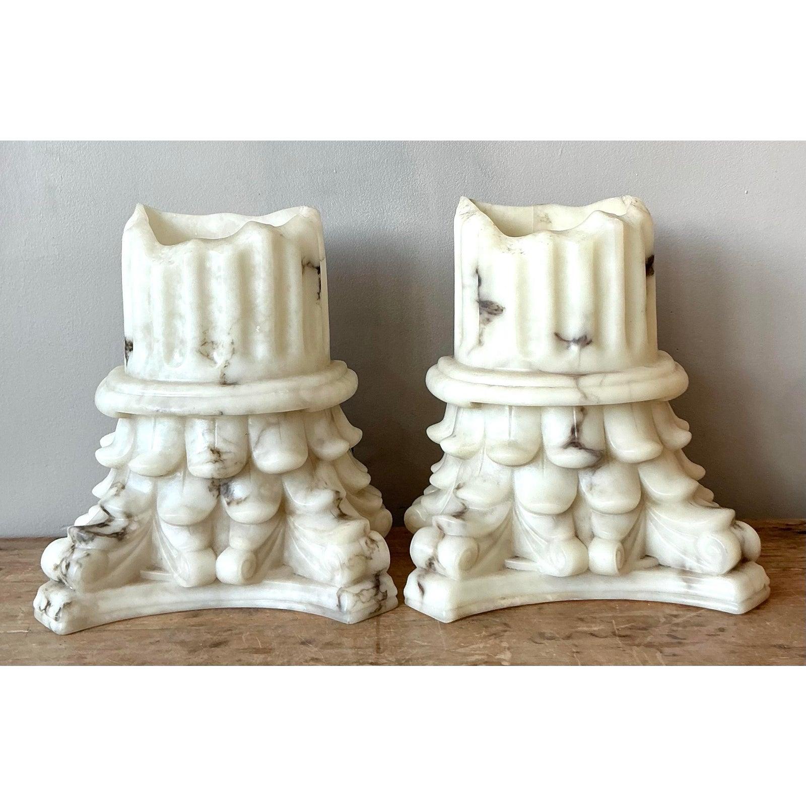 Vintage Boho Cast Resin Column Sconce - A Pair In Good Condition For Sale In West Palm Beach, FL
