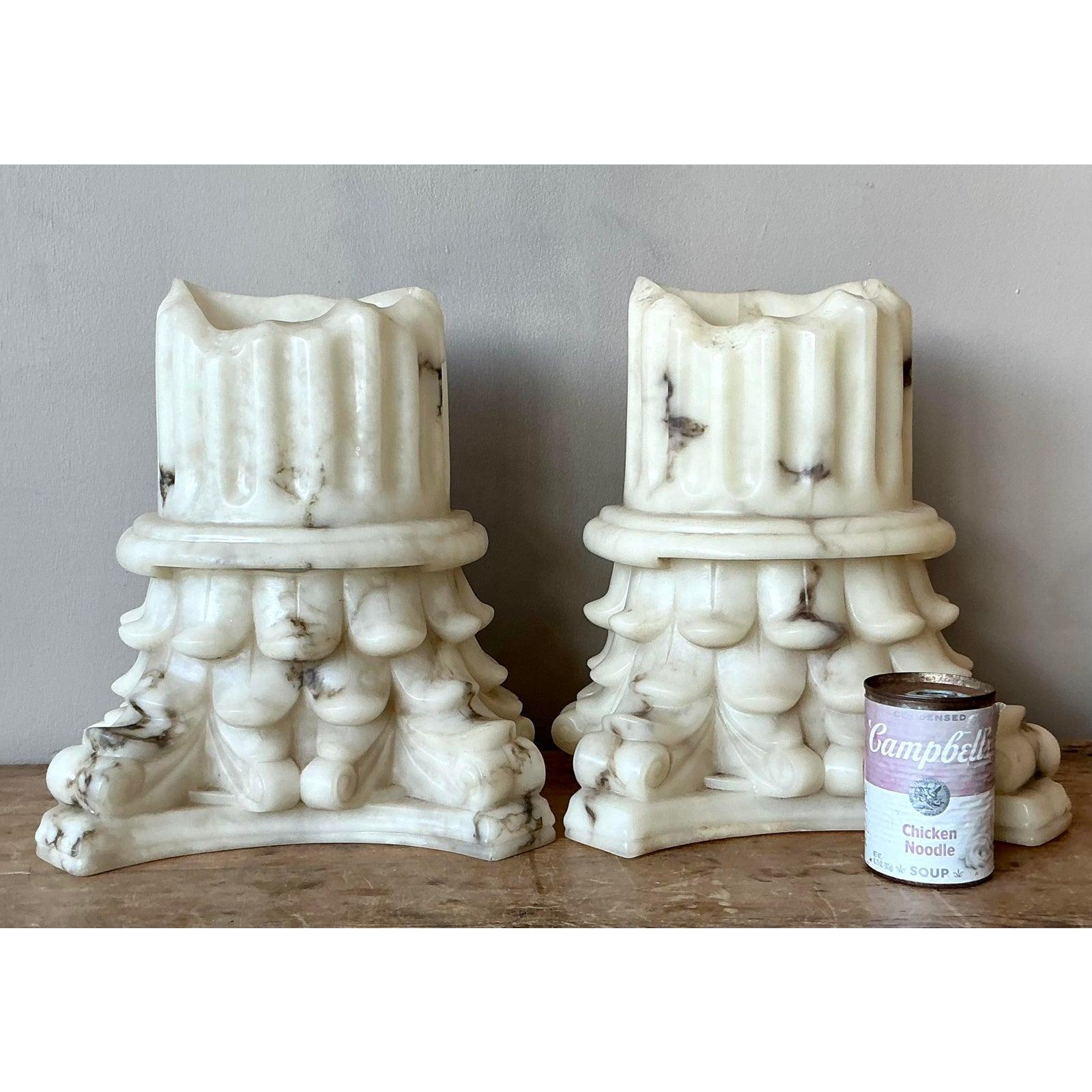 20th Century Vintage Boho Cast Resin Column Sconce - A Pair For Sale