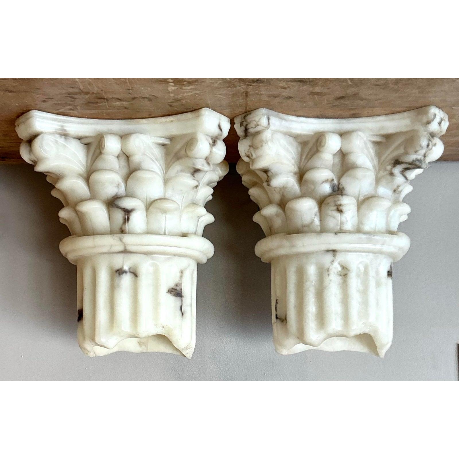 Vintage Boho Cast Resin Column Sconce - A Pair For Sale 1