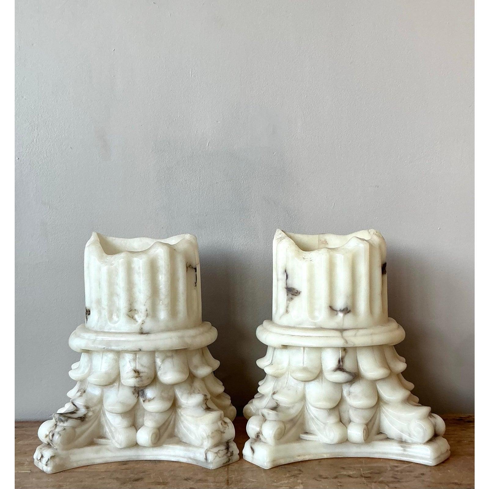 Vintage Boho Cast Resin Column Sconce - A Pair For Sale 2