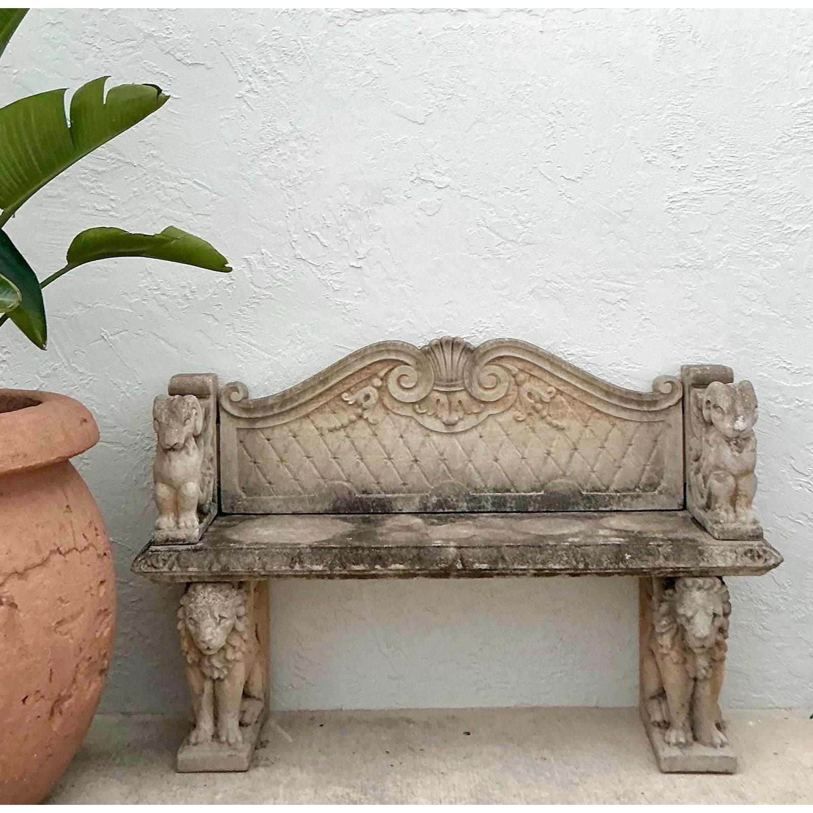 Vintage Boho Cast Stone Bench For Sale 1