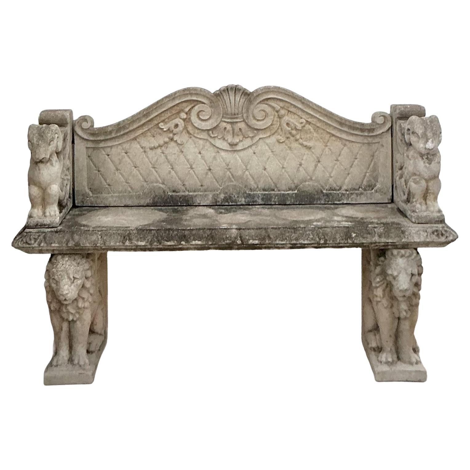Vintage Boho Cast Stone Bench For Sale