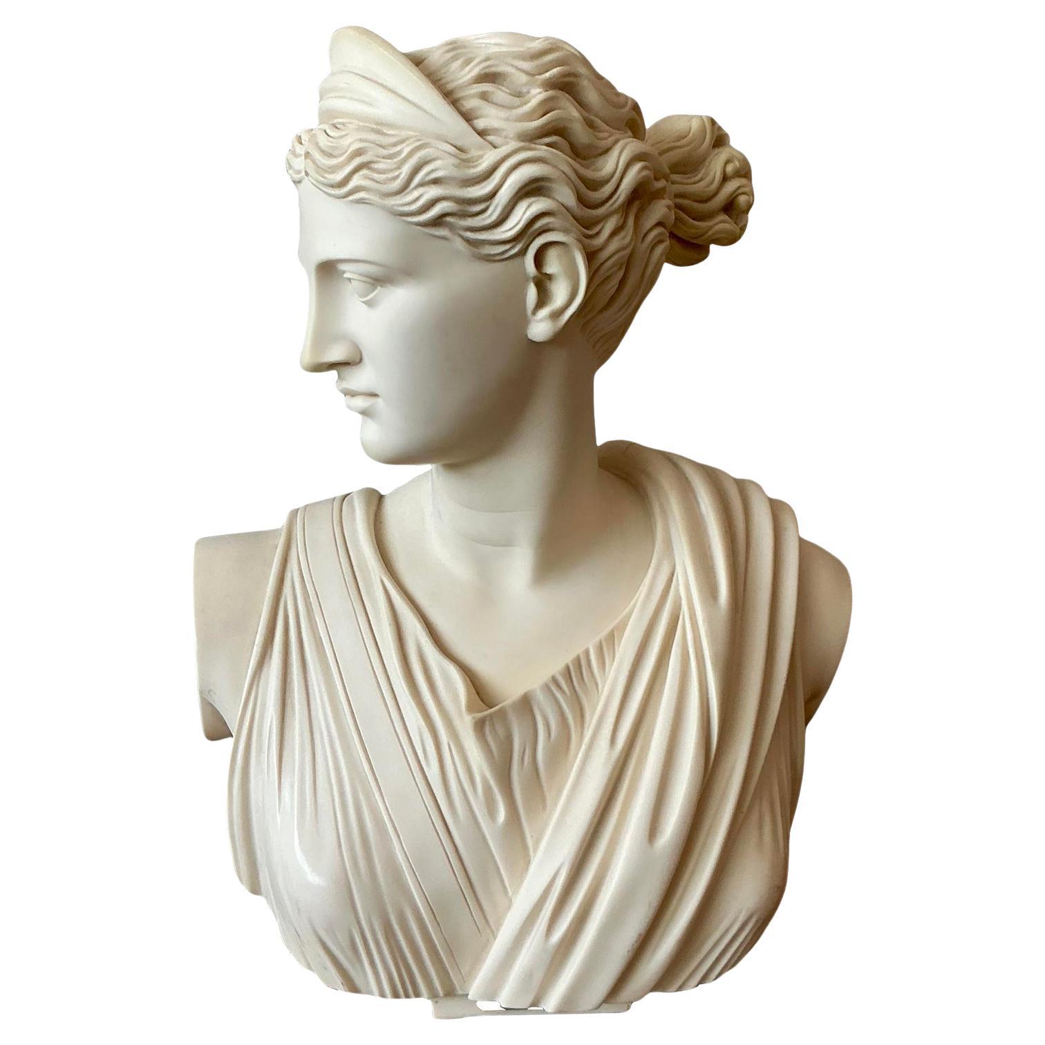 Vintage Boho Cast Stone Bust of Artemis Diana