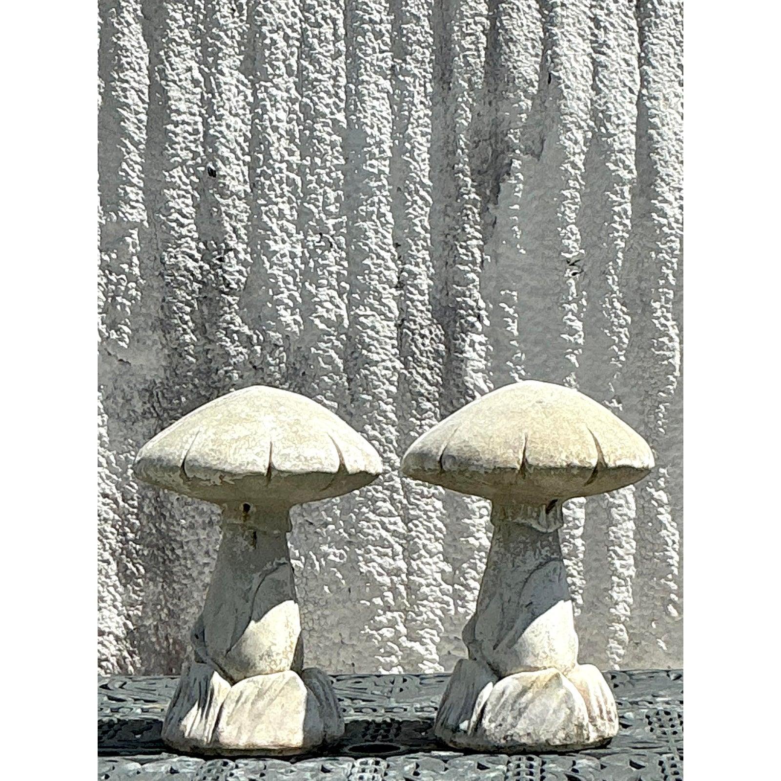 Vintage Boho Cast Stone Mushrooms - A Pair For Sale 4